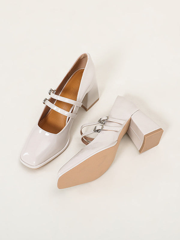 Shallow Cut Square-Toe Mary Janes Pumps