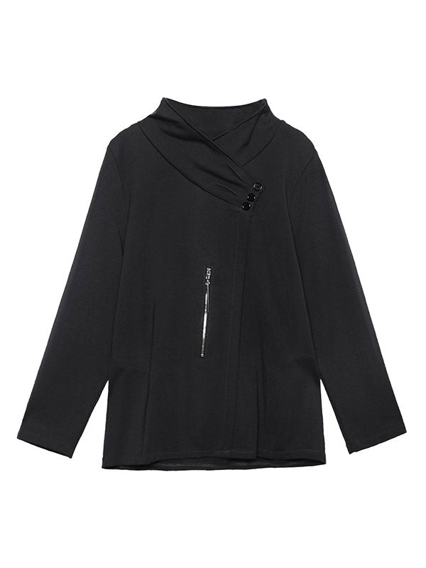 Casual Loose Long Sleeves Asymmetric Stand Collar T-Shirts Tops