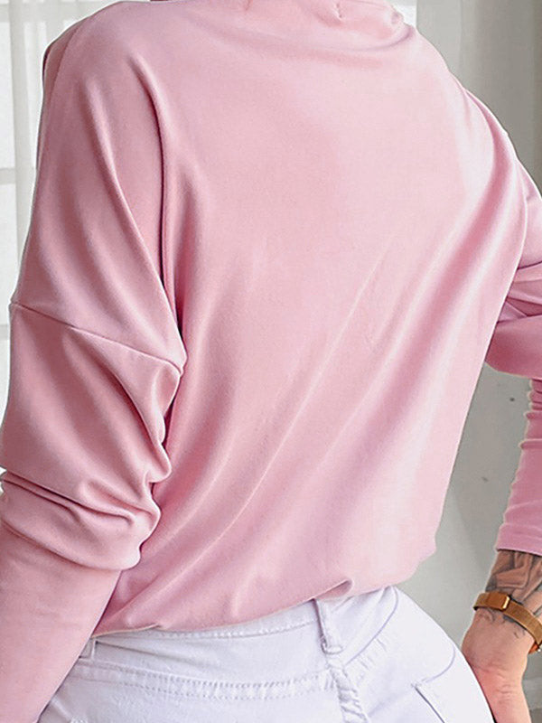 Long Sleeves Loose Buttoned V-Neck T-Shirts Tops