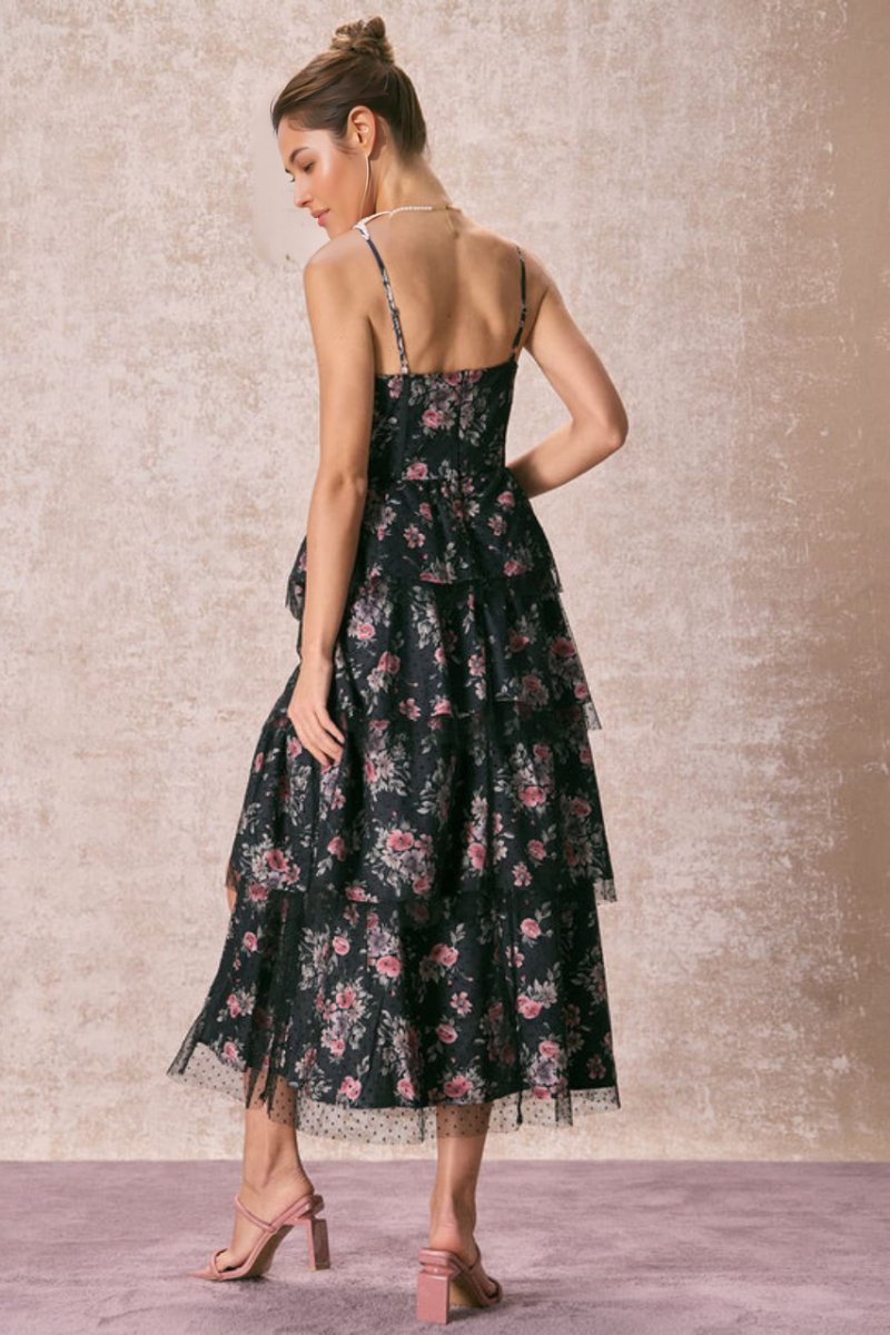 Sabrina Floral Tiered Slit Midi Dress