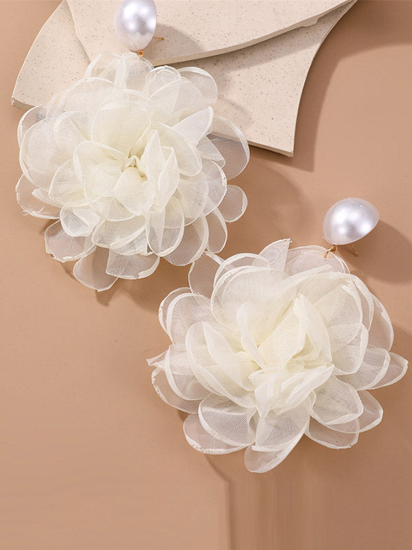 Three-Dimensional Flower Drop Earrings