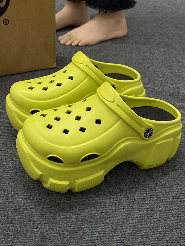 Hollow Round-Toe Crocs Platform Shoes Slider Sandals