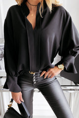 Fashion Work Solid Flounce V Neck Tops