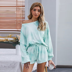 Ladies Homewear Two-Piece Summer Long Sleeve Large Tie-Dyed Shorts Pajamas