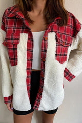 Fashion Casual Plaid Print Patchwork Cardigan Turndown Collar Outerwear(4 Colors)