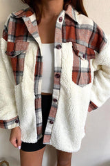 Fashion Casual Plaid Print Patchwork Cardigan Turndown Collar Outerwear(4 Colors)