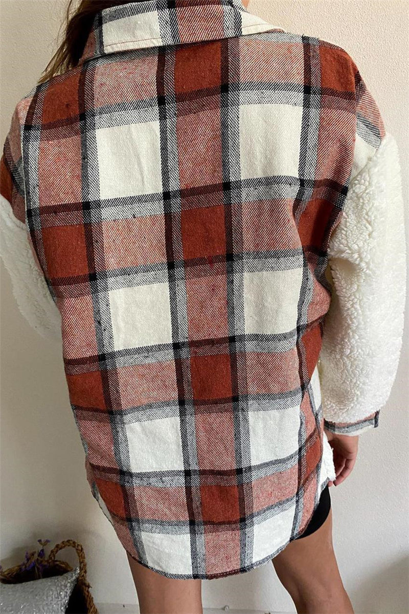 Fashion Casual Plaid Print Patchwork Cardigan Turndown Collar Outerwear(4 Colors)