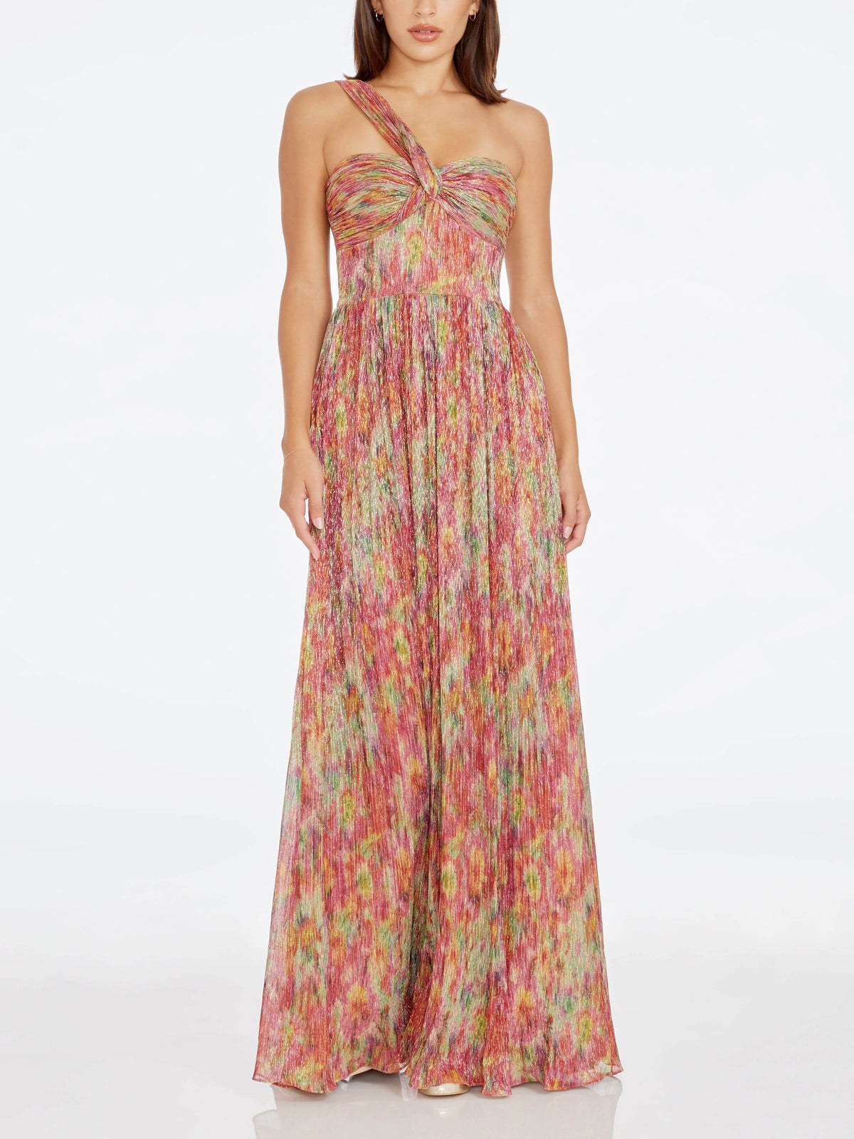 Beautiful Abstract Print Pleated Sexy One-Shoulder Maxi Dress