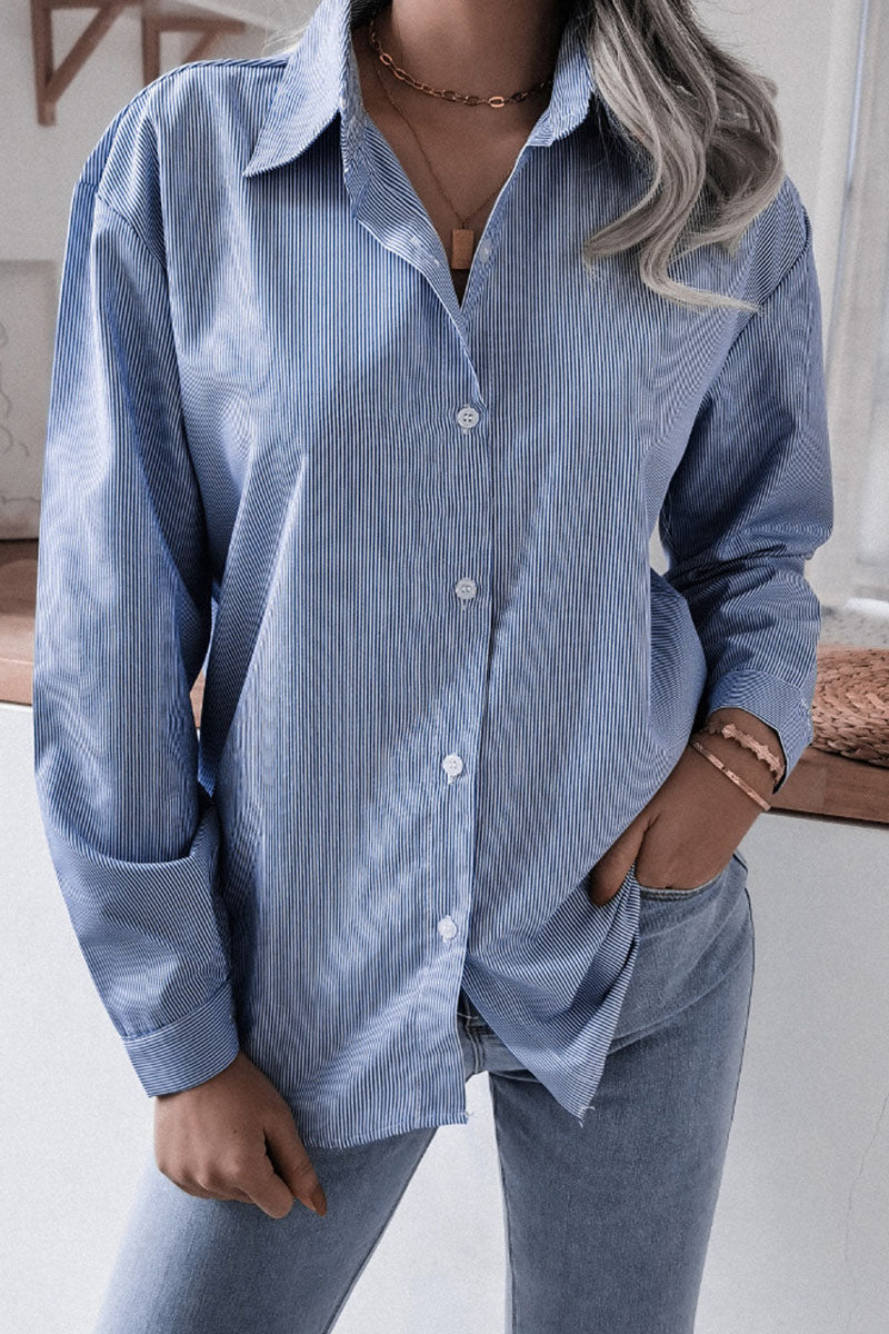 Casual Striped Solid Turndown Collar Blouses