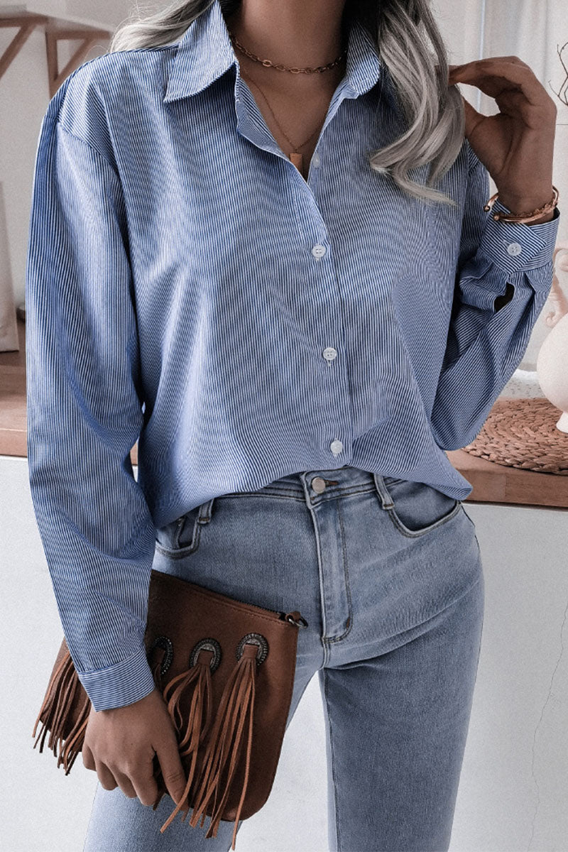 Casual Striped Solid Turndown Collar Blouses