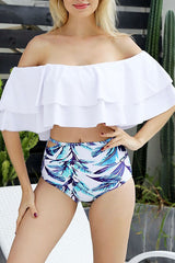 Fashion Sexy Print Split Joint Flounce Swimwears