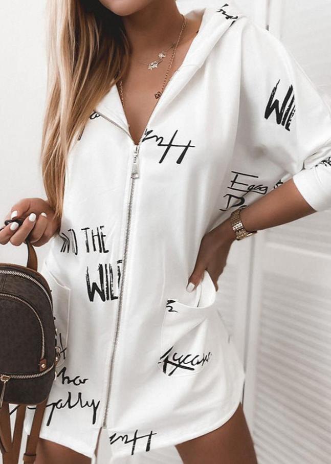 Trendy Letter Print Zipper Hoodie Jacket