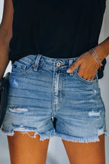 Fashion Casual Solid Ripped Denim Shorts