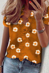 Daily Print Flounce V Neck Blouses(10 Colors)