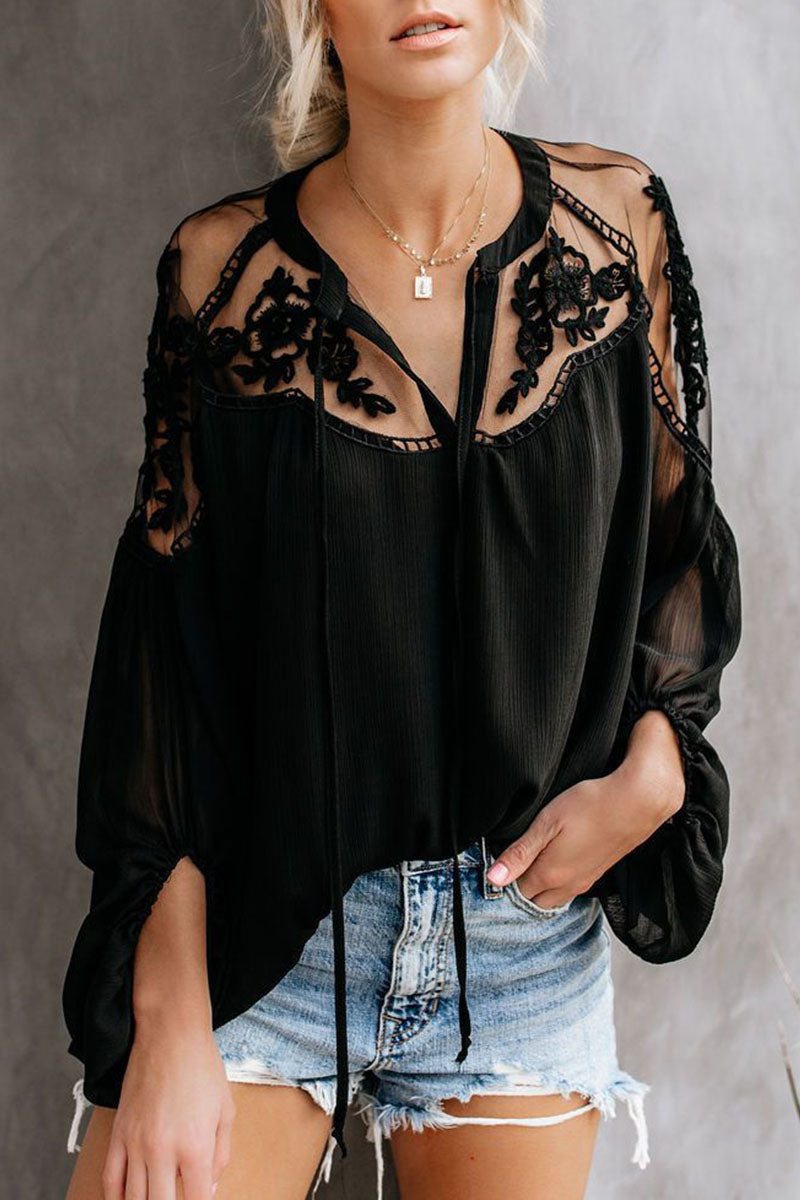 Fashion Street Solid Patchwork V Neck Tops