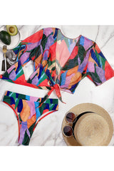 Fashion Vacation Print Patchwork Swimwears Three-piece Set