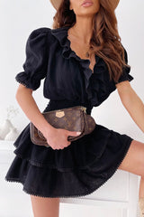 Fashion British Style Solid Split Joint V Neck Waist Skirt Dresses