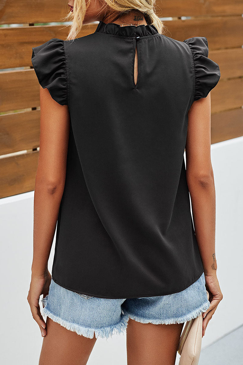 Fashion Street Solid Split Joint O Neck Tops(3 Colors)