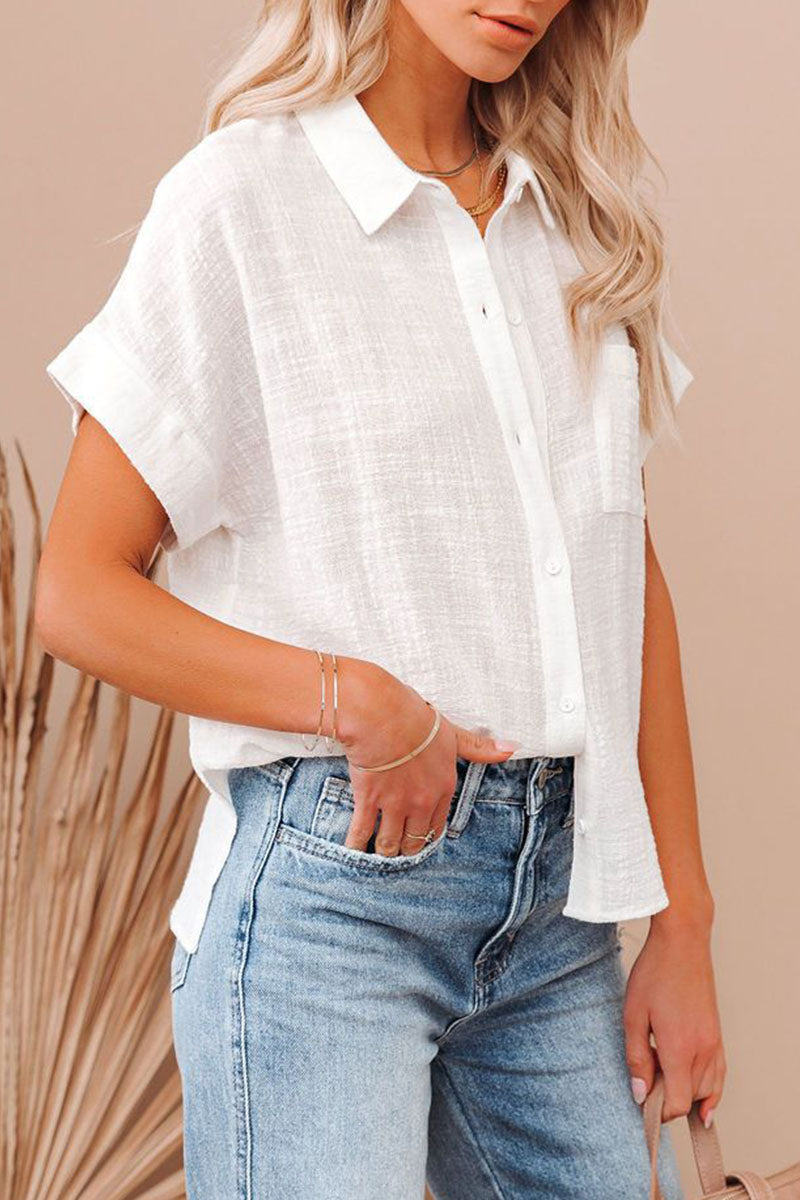 Fashion Casual Solid Patchwork Turndown Collar Tops