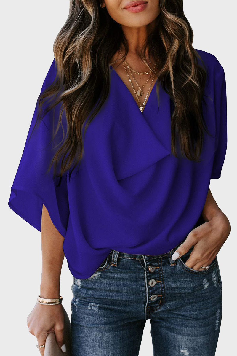 Casual Solid Patchwork V Neck Tops(7 Colors)