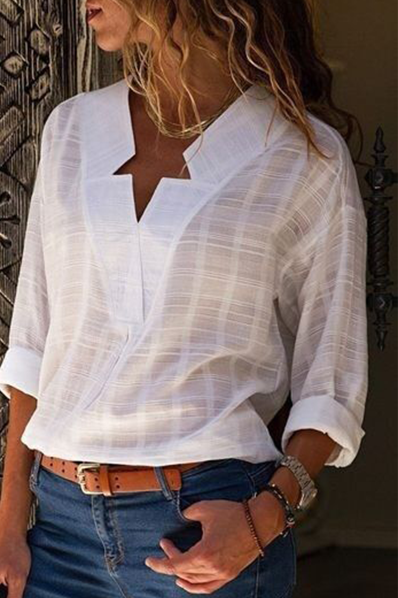 Elegant Solid Patchwork V Neck Tops