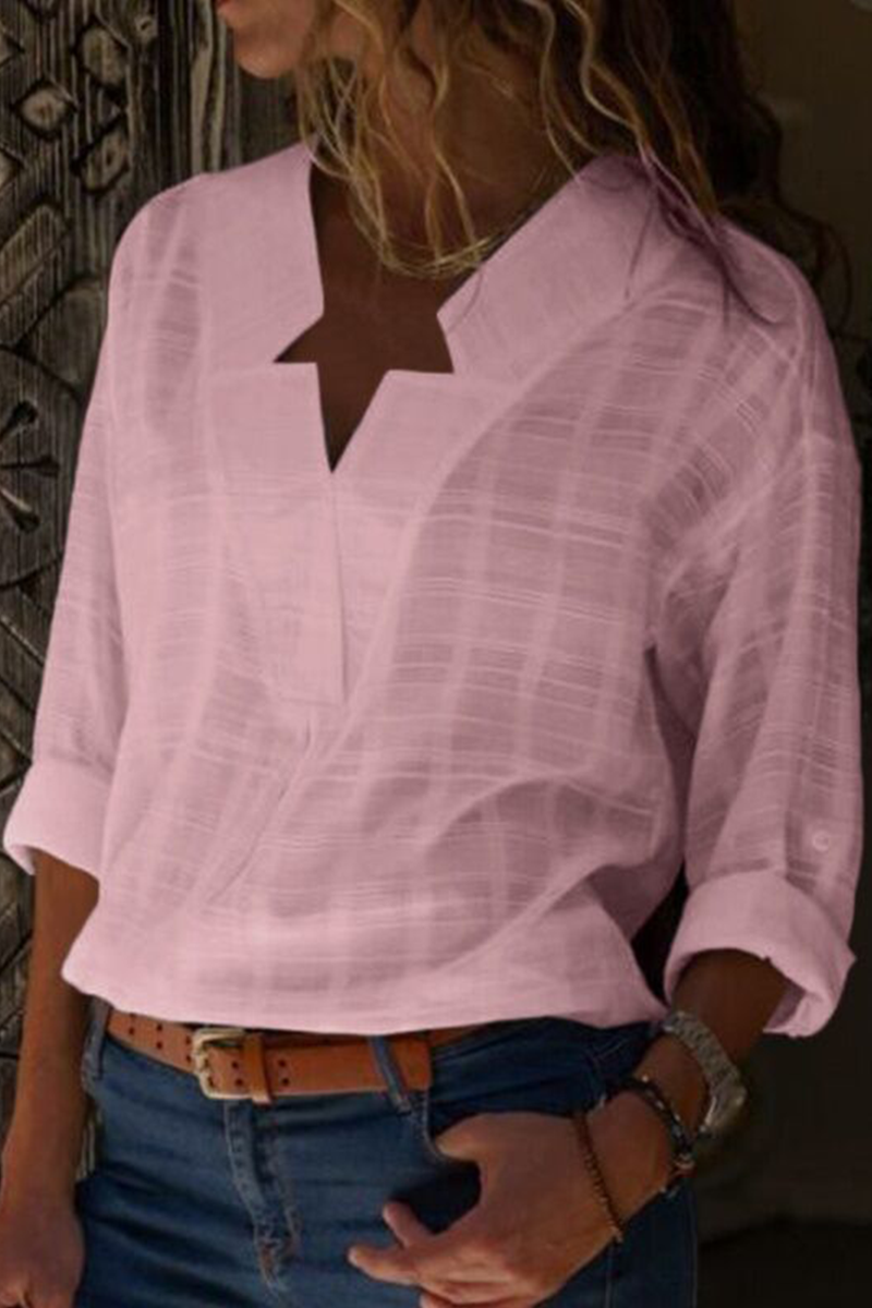 Elegant Solid Patchwork V Neck Tops