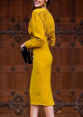 Glamorous Yellow Long-Sleeved Evening Dress