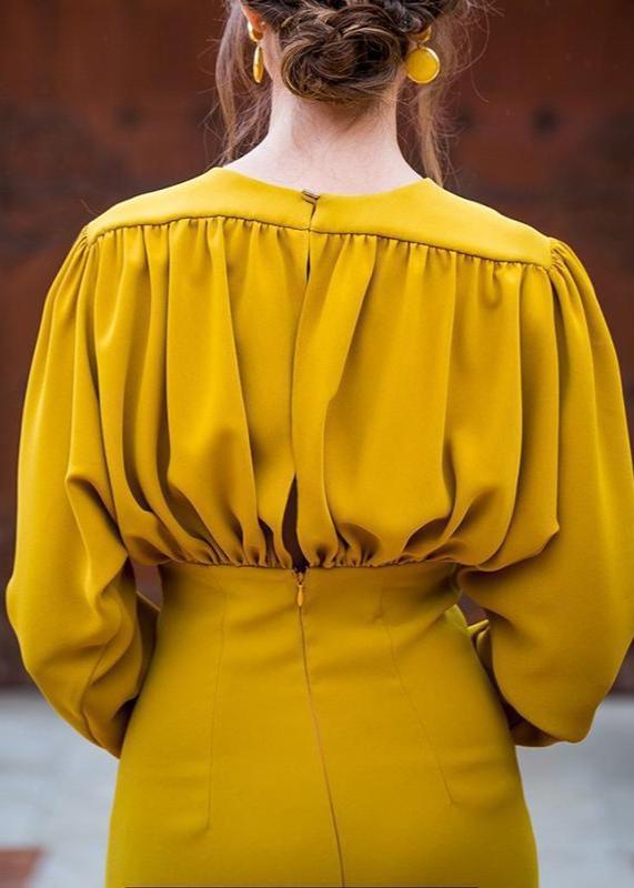 Glamorous Yellow Long-Sleeved Evening Dress