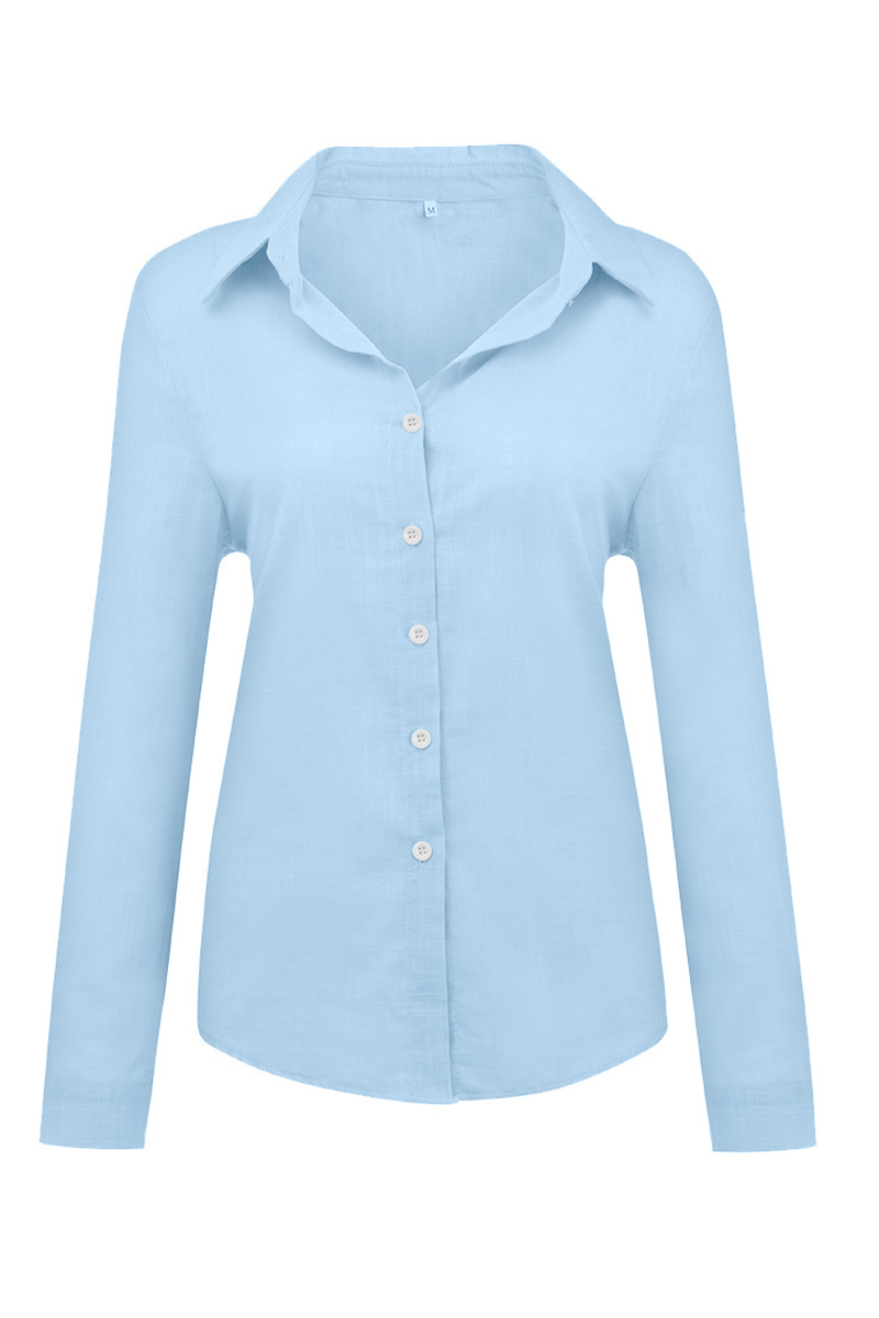 Casual Solid Buckle Shirt Collar Blouses(4 Colors)