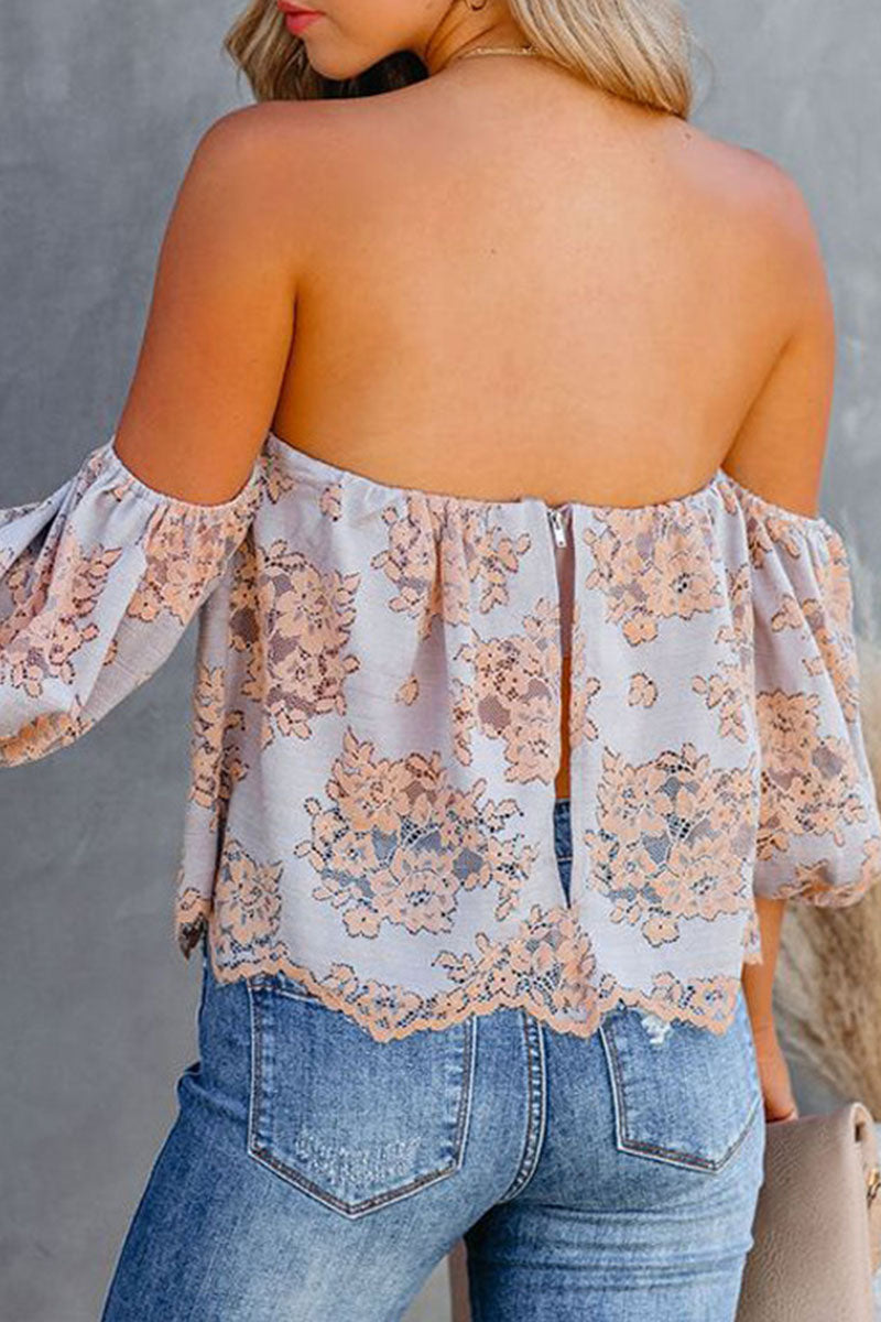 Fashion Sweet Print Patchwork Off the Shoulder Tops