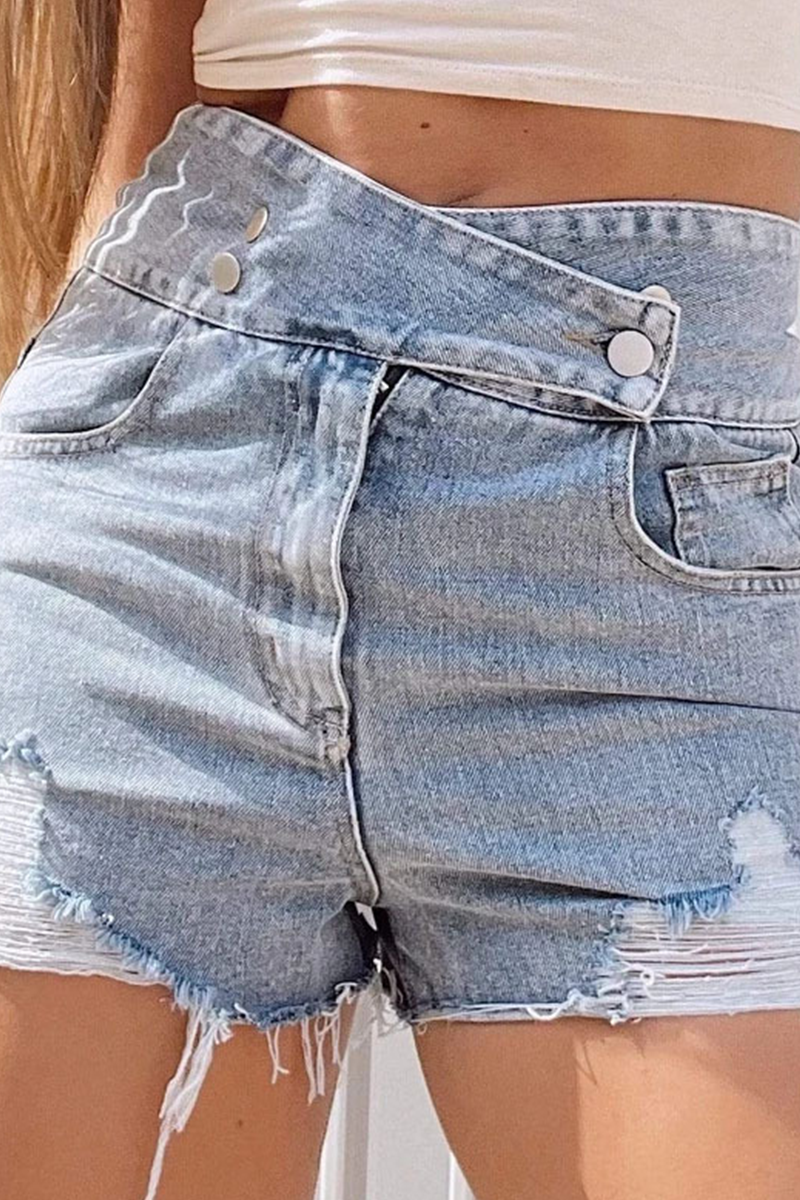 Street Solid Tassel High Waist Denim Shorts