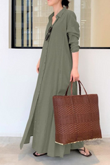 Casual Solid Pocket Buckle Turndown Collar Shirt Dress Dresses(3 Colors)