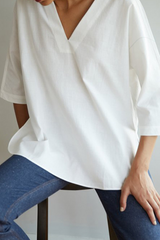 Casual Solid Split Joint V Neck Tops