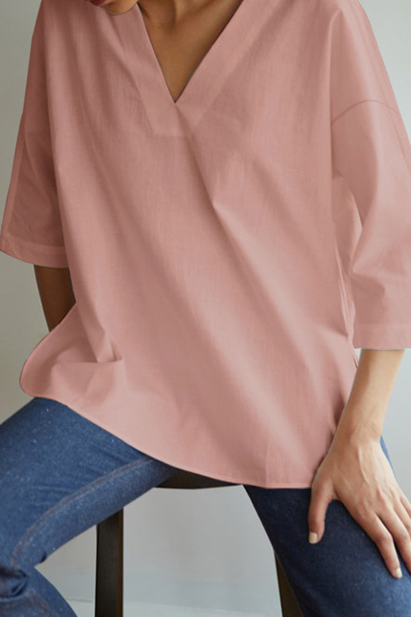 Casual Solid Split Joint V Neck Tops