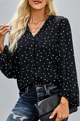 Fashion Sweet Dot Patchwork V Neck Tops