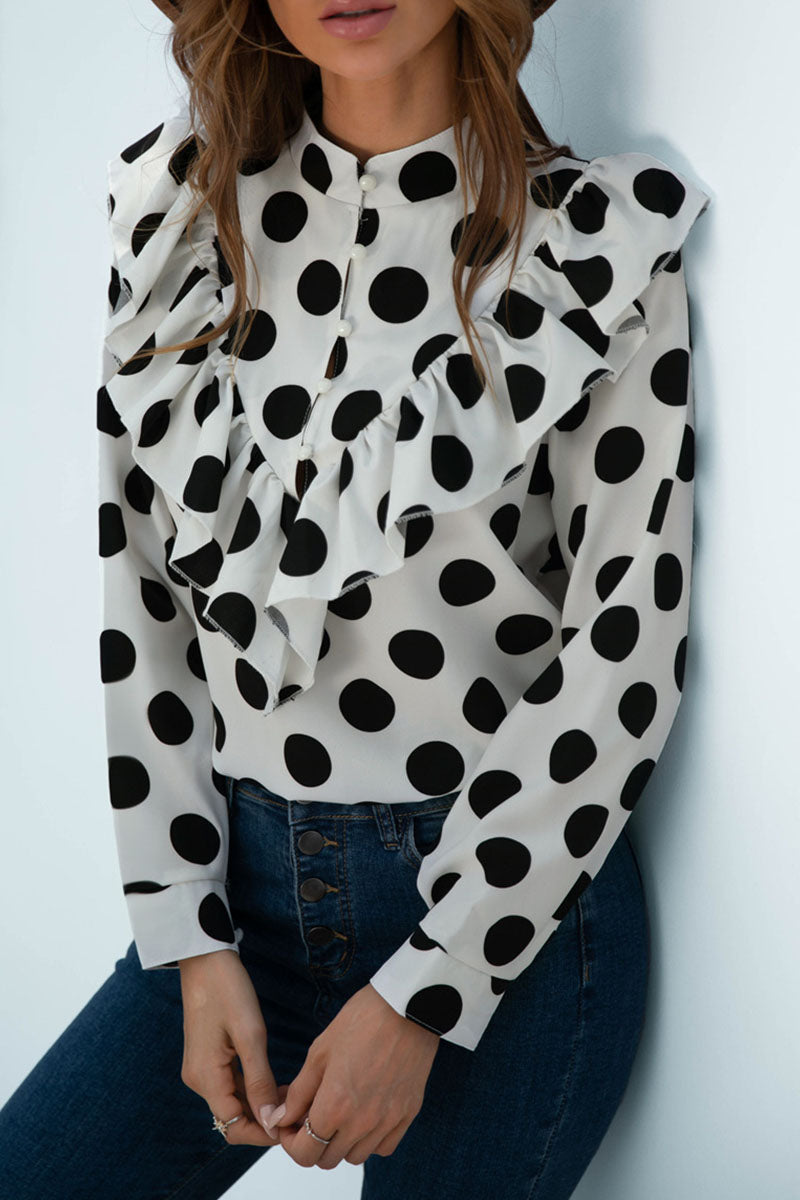 Fashion Casual Polka Dot Patchwork O Neck Tops