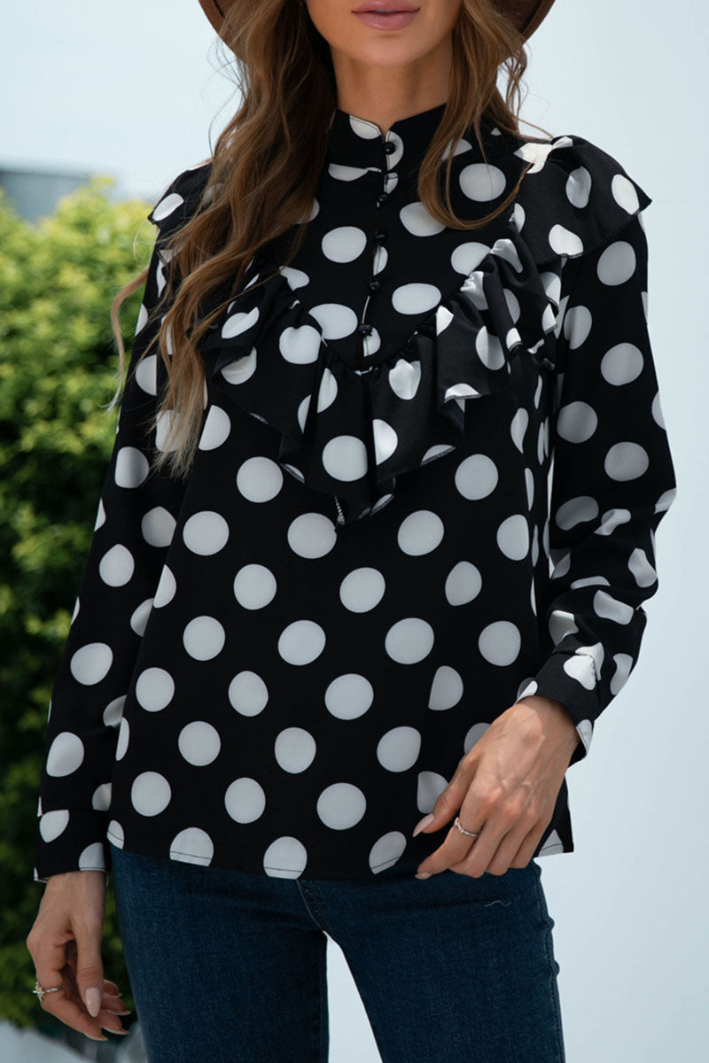 Fashion Casual Polka Dot Patchwork O Neck Tops