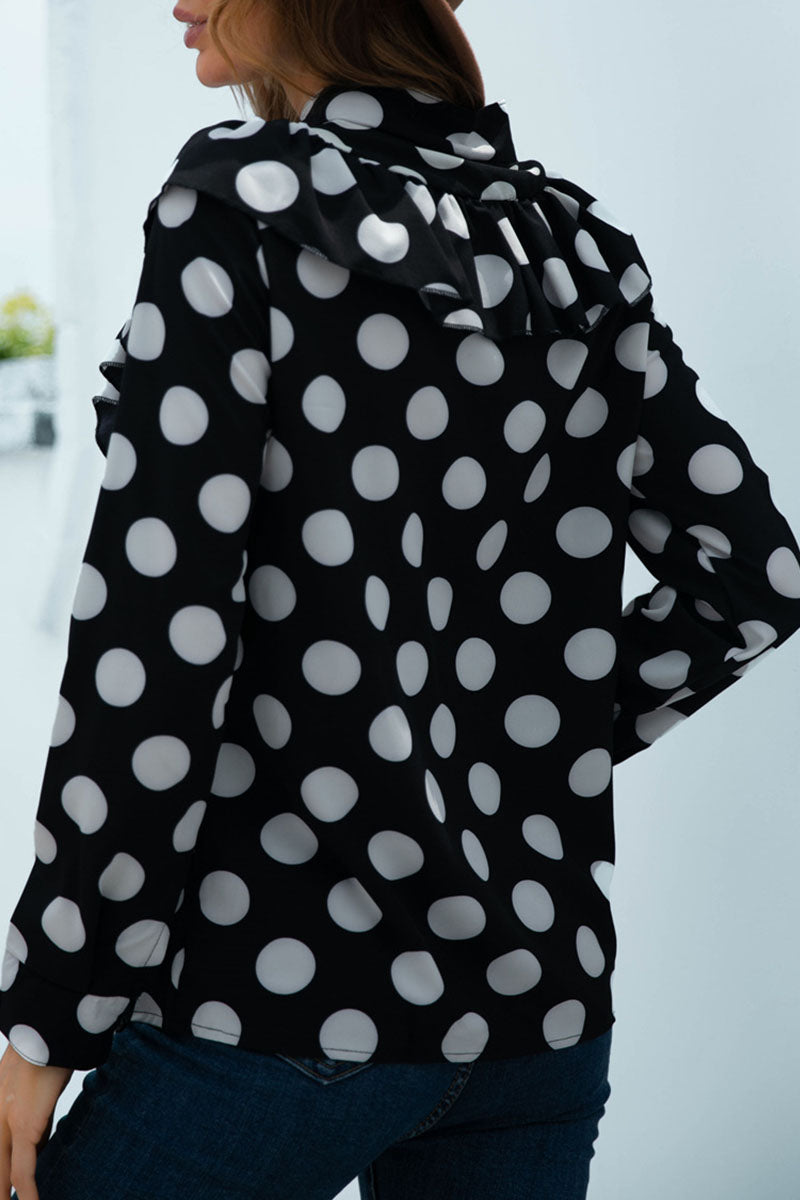 Fashion Casual Polka Dot Patchwork O Neck Tops