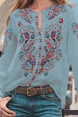 Fashion Street Print Patchwork Mandarin Collar Blouses(3 Colors)