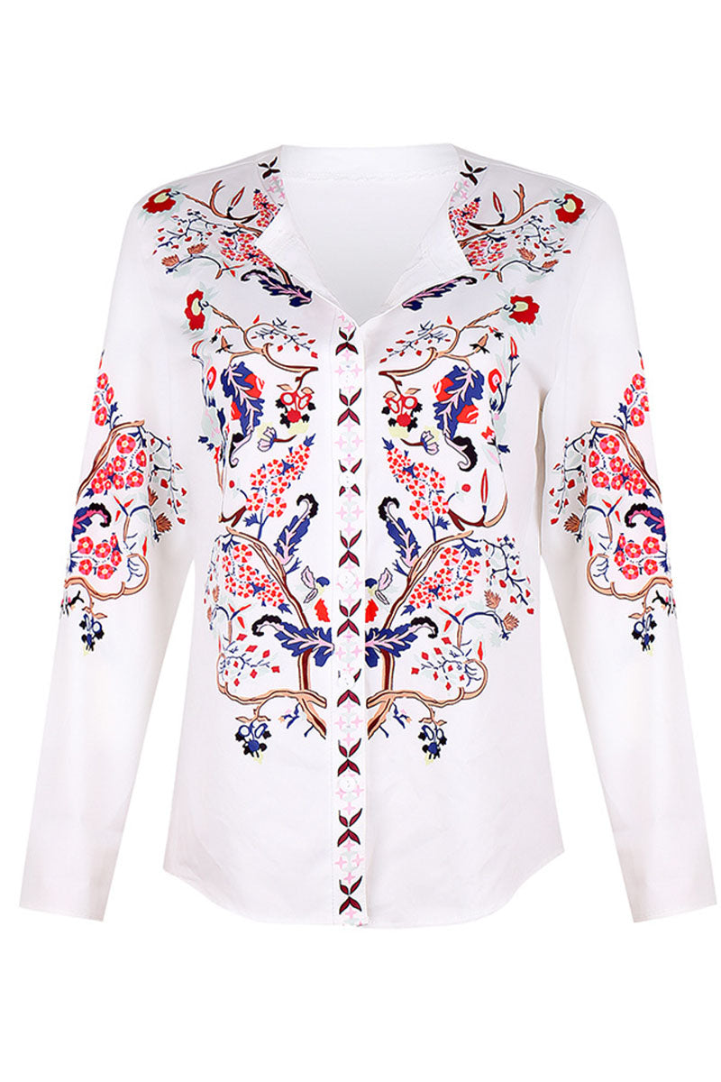 Fashion Street Print Patchwork Mandarin Collar Blouses(3 Colors)