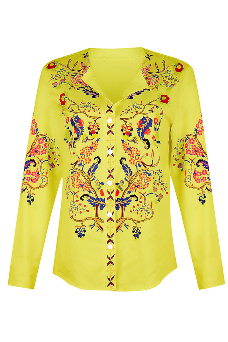 Fashion Street Print Patchwork Mandarin Collar Blouses(3 Colors)