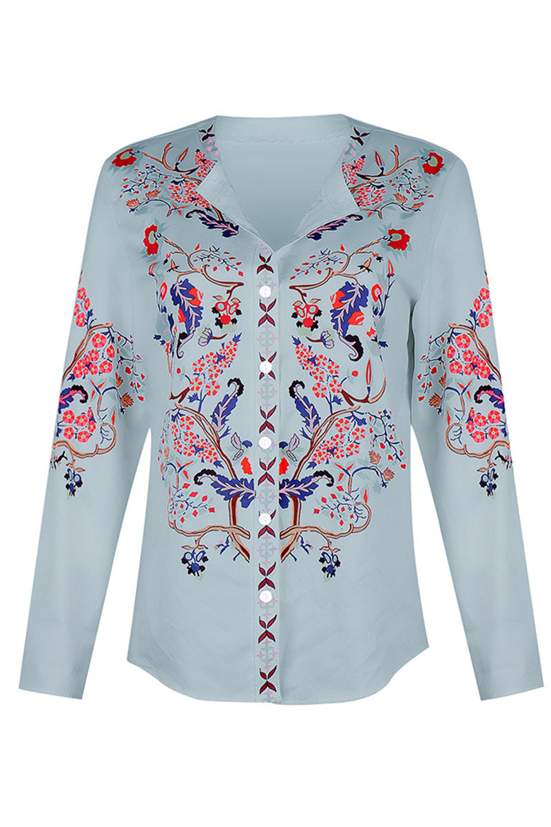 Fashion Street Print Patchwork Mandarin Collar Blouses(3 Colors)