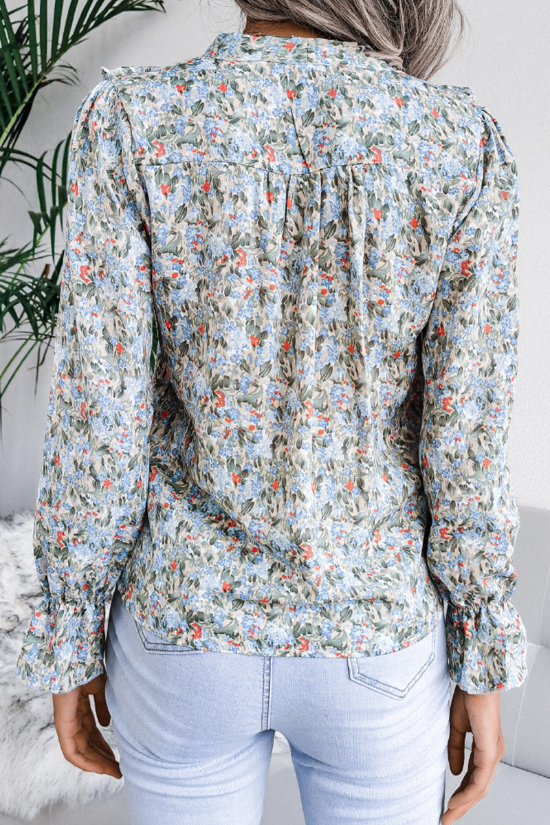 Casual Elegant Floral Frenulum Flounce Ribbon Collar Tops