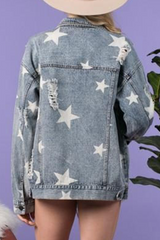 Street The stars Ripped Buckle Turndown Collar Long Sleeve Denim Jacket