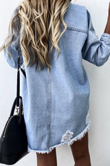 Casual Solid Ripped Make Old Turndown Collar Long Sleeve Denim Jacket