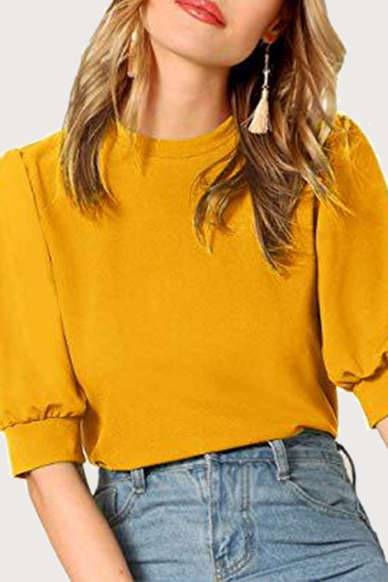 Casual Solid Patchwork O Neck Tops(9 Colors)