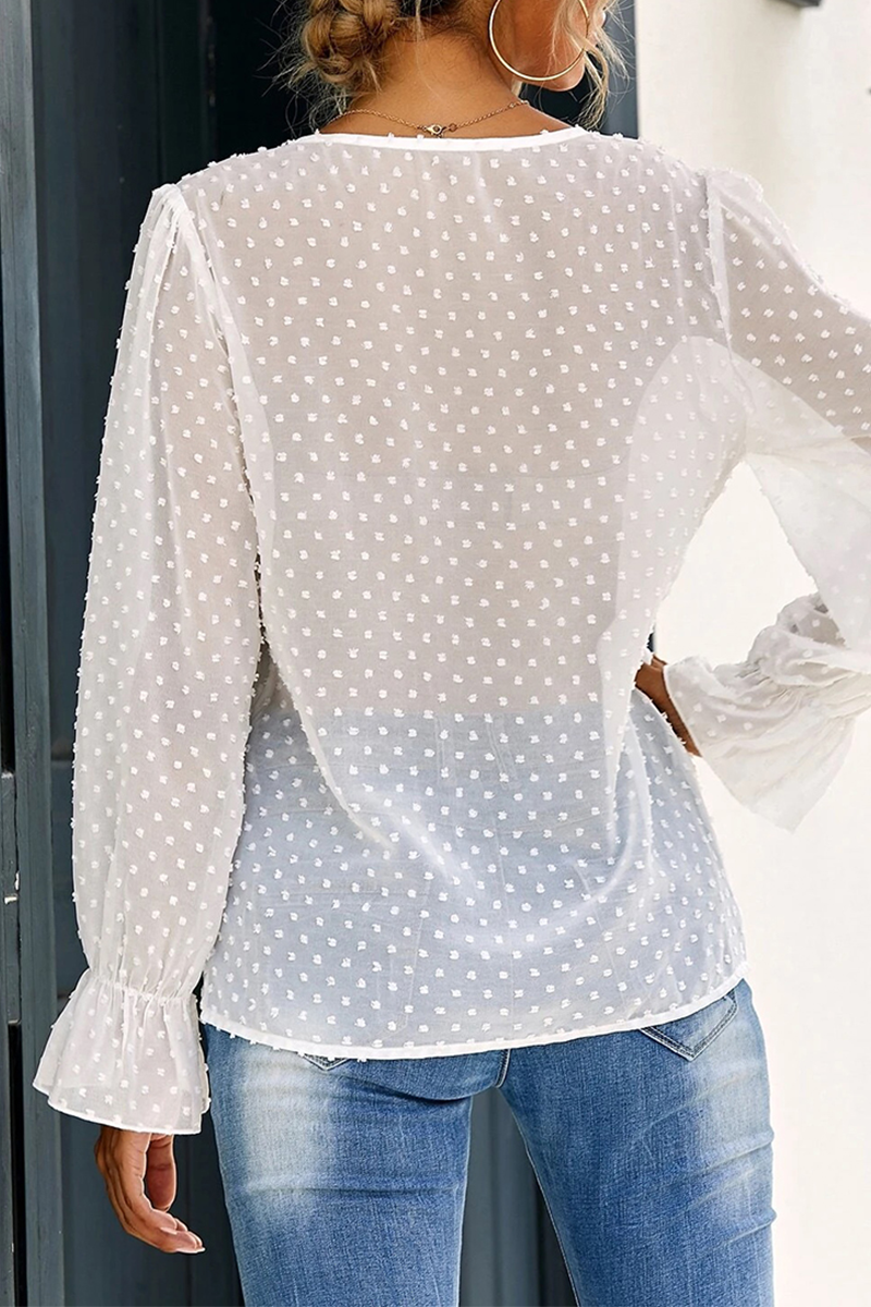 Elegant Solid Patchwork Flounce V Neck Tops