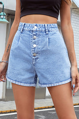 Fashion Casual Solid Patchwork High Waist Loose Denim Shorts