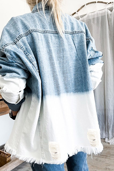 Casual Solid Ripped Make Old Turndown Collar Long Sleeve Denim Jacket