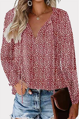 Elegant Print Patchwork Frenulum V Neck Tops